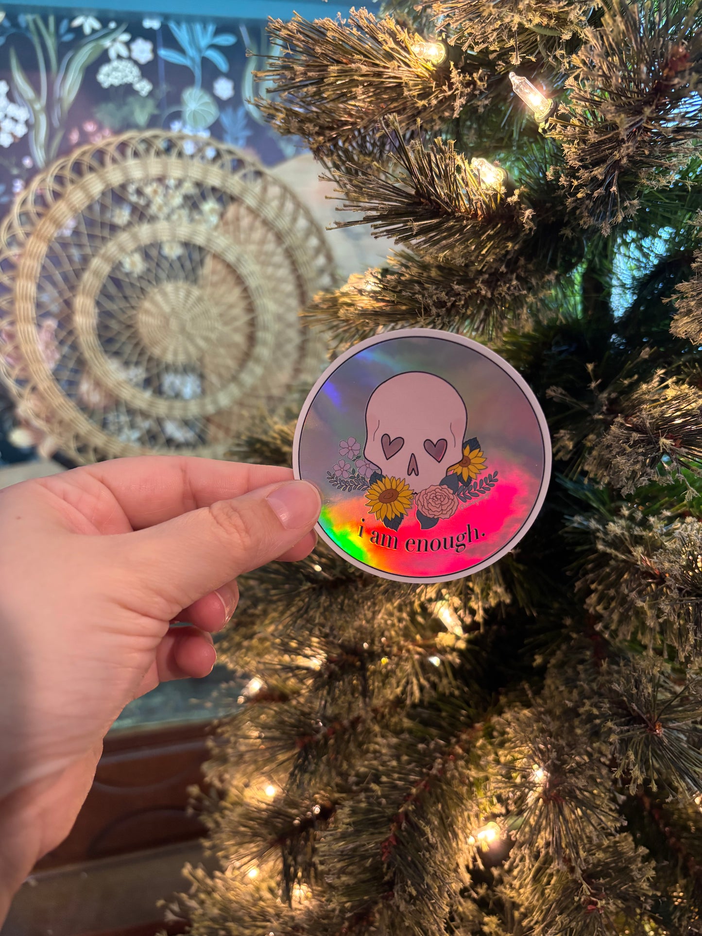 “I am enough” Skull - Holographic Vinyl Sticker