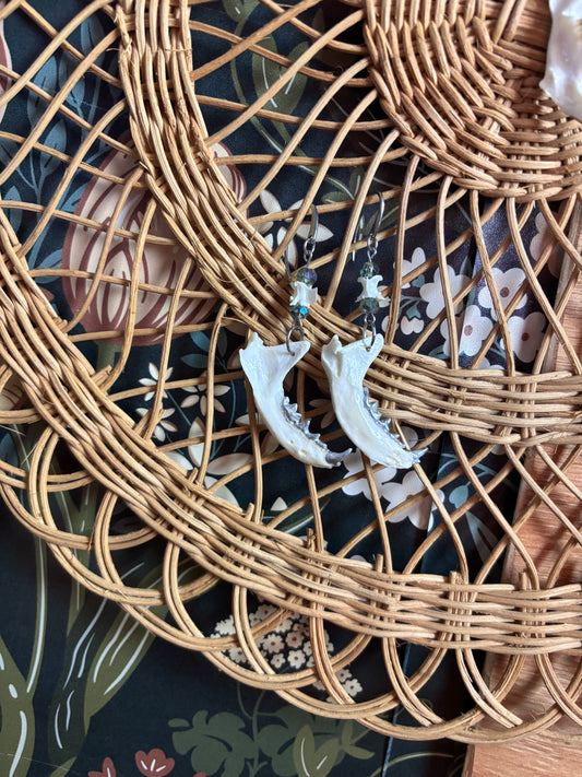 Mink Jaw Earrings - Blue beads and Snake Vertebrae