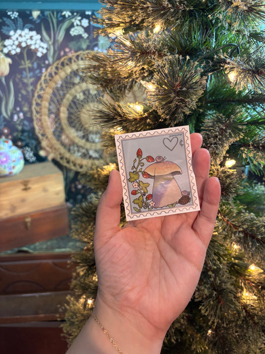 Mushroom & Snails Postage Stamp - Vinyl Sticker