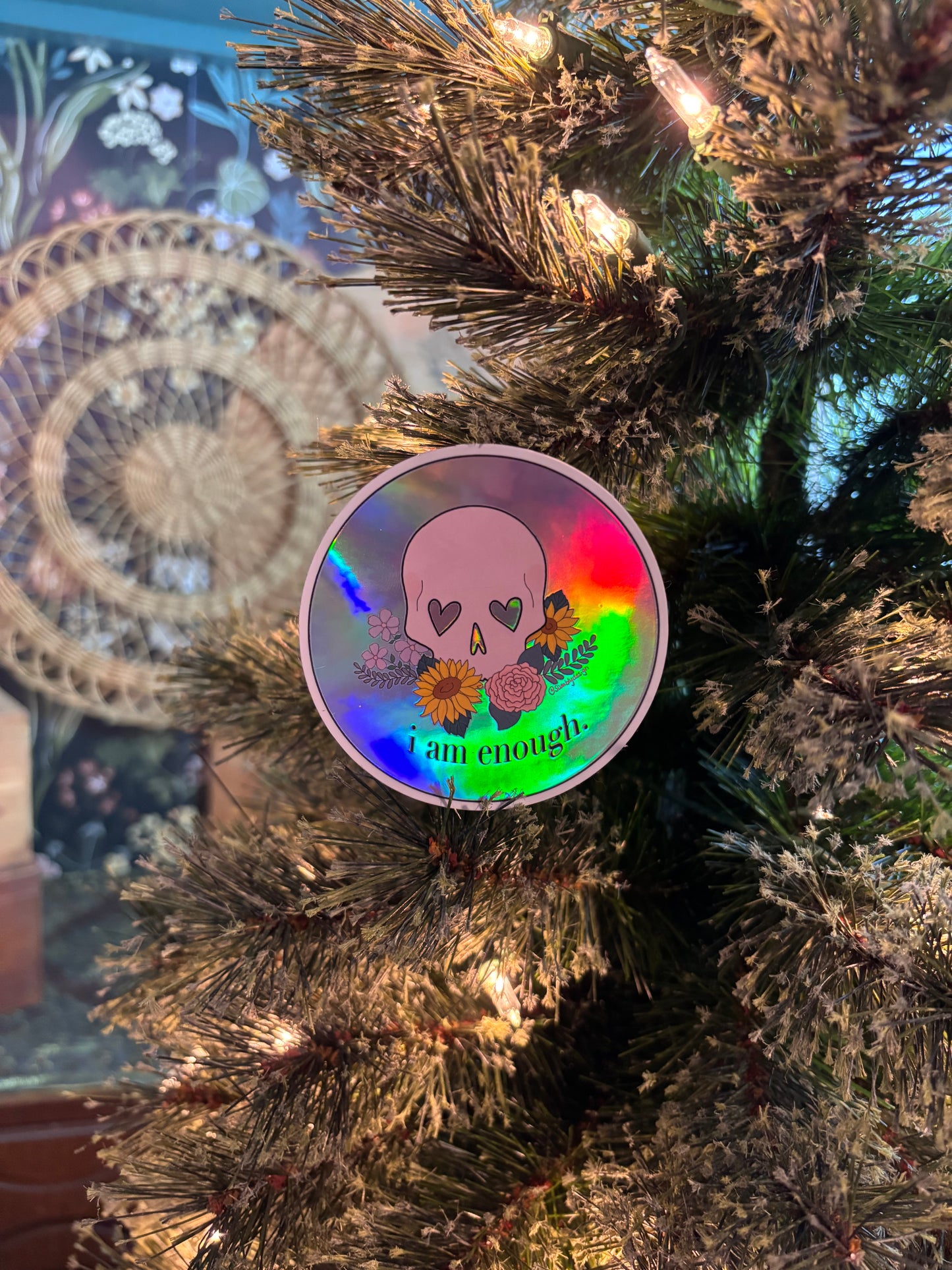 “I am enough” Skull - Holographic Vinyl Sticker