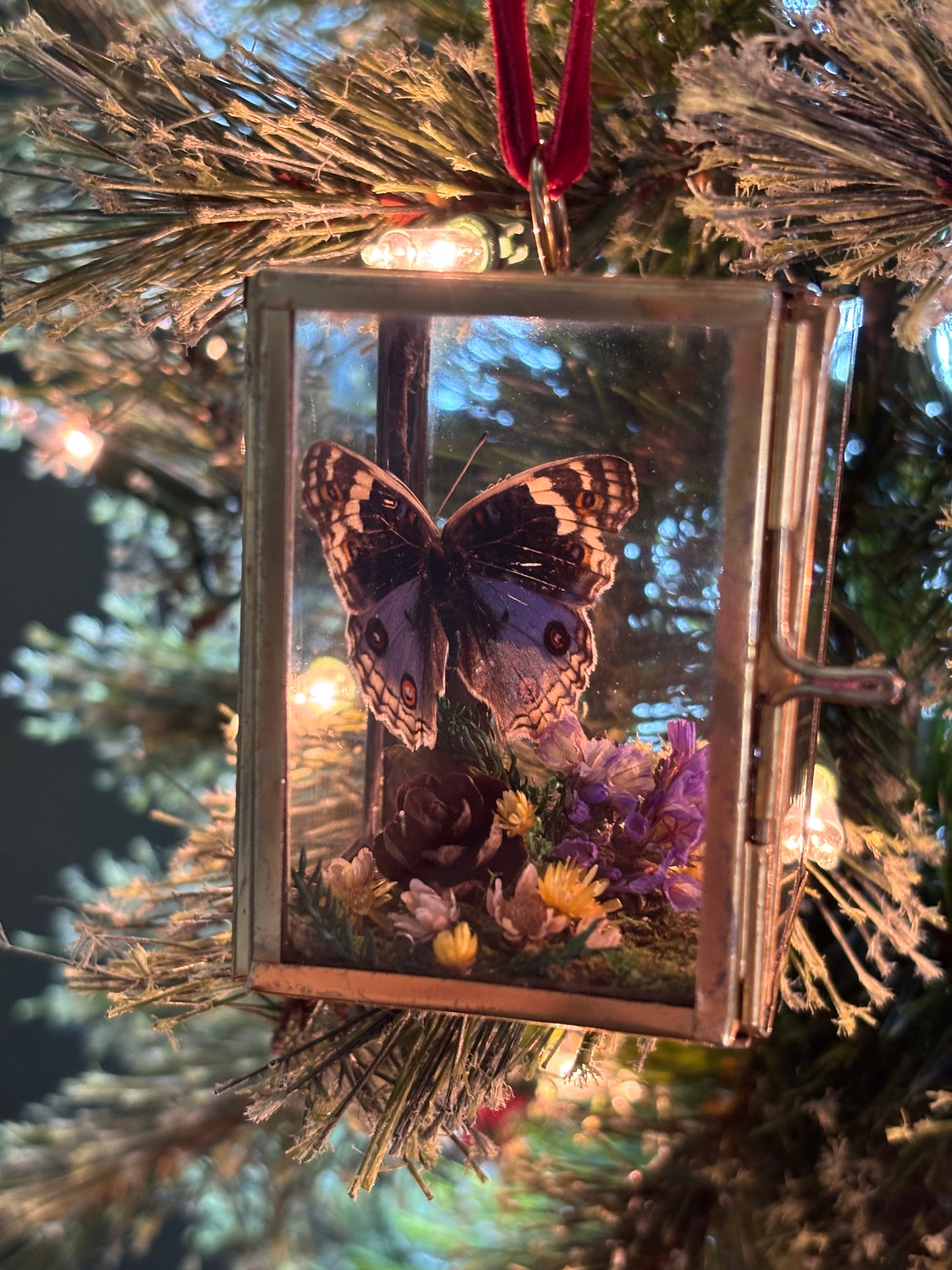 Christmas Ornament with Royal Blue Pansy Butterfly