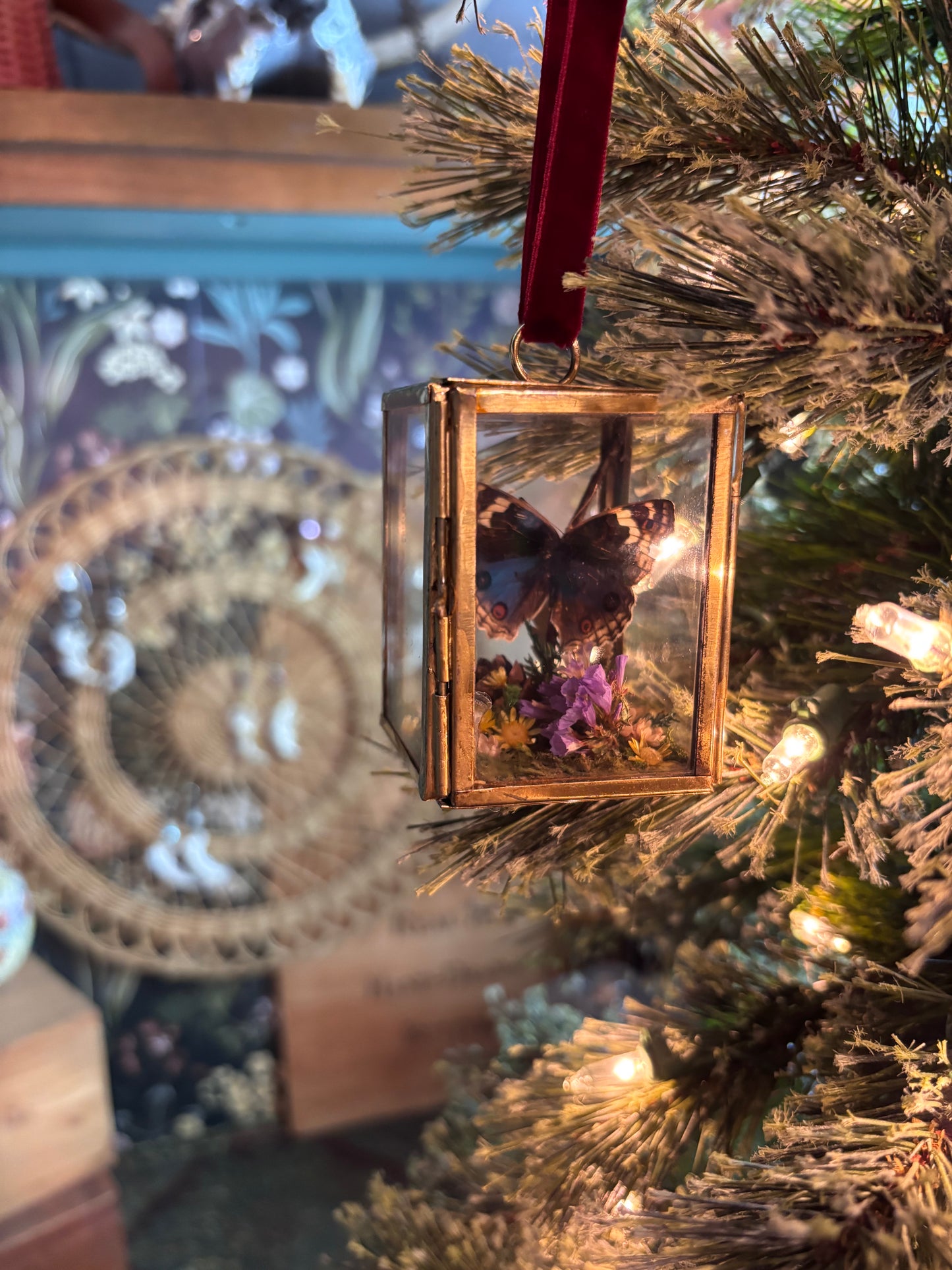 Christmas Ornament with Royal Blue Pansy Butterfly