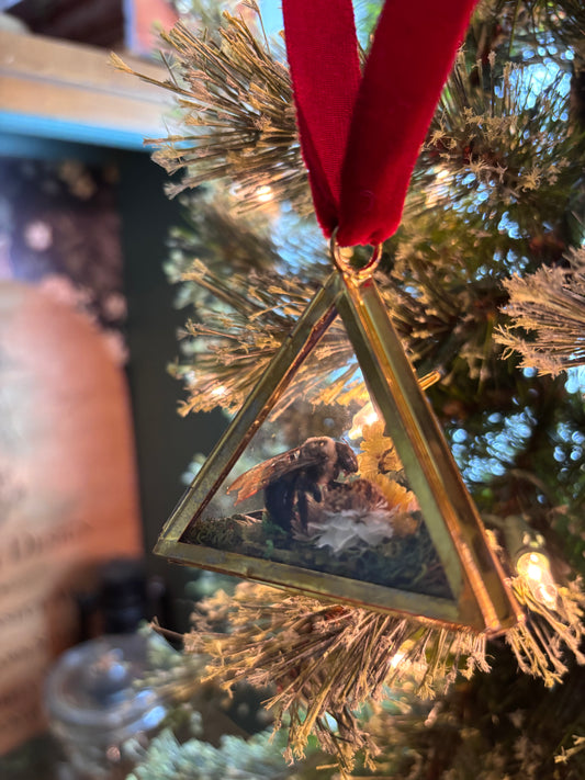 Christmas Ornament with Carpenter Bee on White & Yellow Flowers