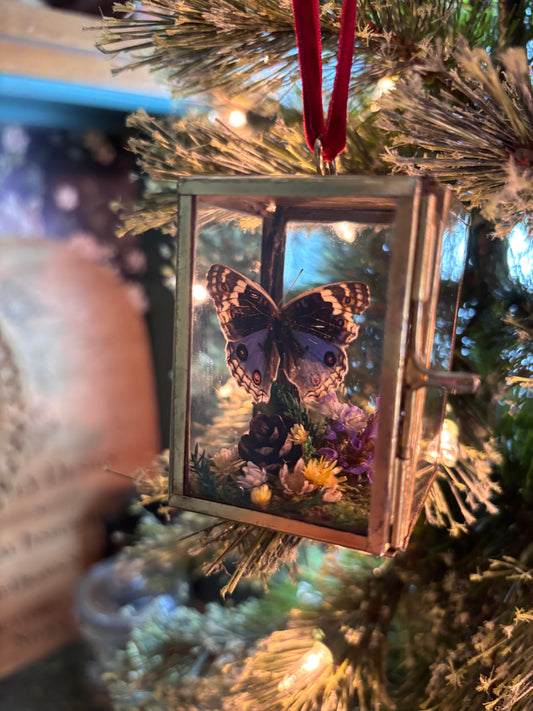 Christmas Ornament with Royal Blue Pansy Butterfly