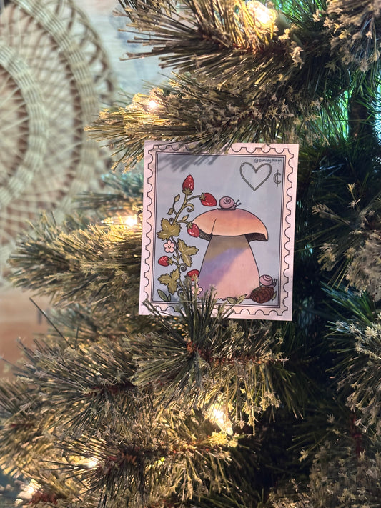 Mushroom & Snails Postage Stamp - Vinyl Sticker