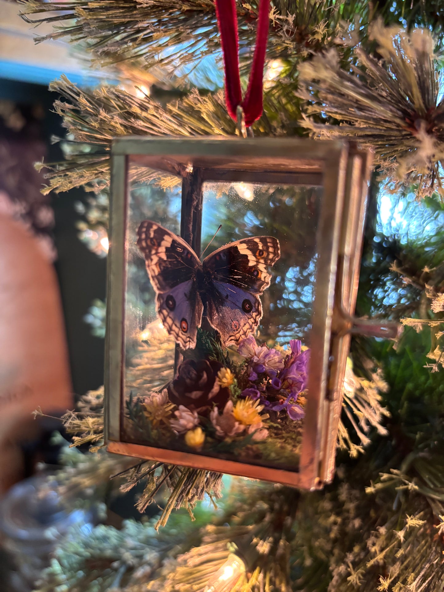 Christmas Ornament with Royal Blue Pansy Butterfly