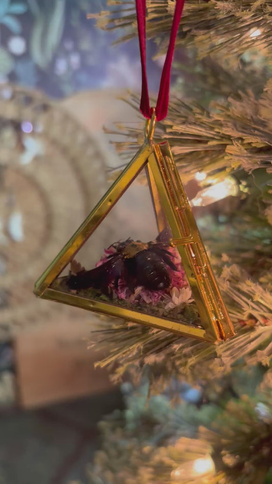 Christmas Ornament with Carpenter Bee on Pink Flower